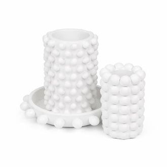 Jonathan Y Designs Petra Modern Minimalist Handmade Concrete Bubble Cylinder Vase Set with Decorative Tray in White at Nordstrom