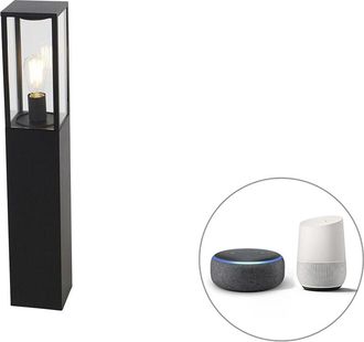 QAZQA Qazqa Industrial L&aacute;mpara De Pie Para Exteriores Inteligente Negra 80 Cm Con Wifi St64 - Charlois Aluminio /vidrio Rectangular Adecuado Para Led Max. 1