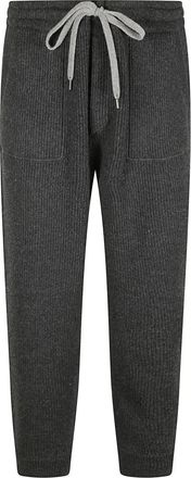 Brunello Cucinelli Cashmere English Rib Knit Joggers - Heren - Sweatpants - Grijs - S - Kasjmier - Broeken