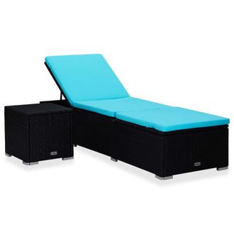 vidaXL Tumbona Con Coj&iacute;n Y Mesita De Rat&aacute;n Sint&eacute;tico Azul Vidaxl