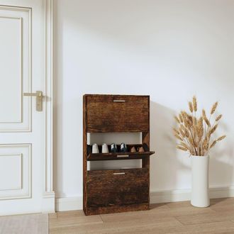 vidaXL Vidaxl - Mueble Zapatero Madera Contrachapada Roble Ahumado 59x17x108 Cm
