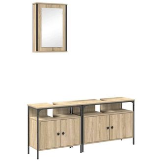 Berkfield Home 3 Piece Bathroom Cabinet Set Sonoma Oak Engineered Wood in Beige