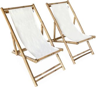 Sweeek Juego de 2 sillas de bambú y lienzo natural