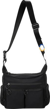 Generic Nylon Multi-pocket Shoulder Bags Large Crossbody Bag for Women Men Daily (Black)