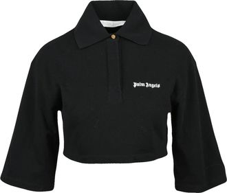 Palm Angels Black Cotton Cropped Polo Shirt