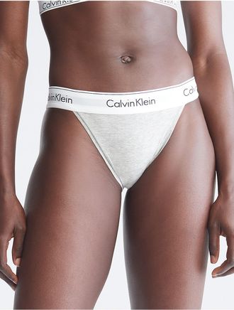 Calvin Klein Womens Icon Cotton Modal High Leg Tanga - Grey - XS