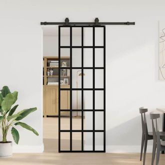 vidaXL Vidaxl - Puerta Corredera Con Juego Herrajes Negro 76x205 Cm Esg Vidrio