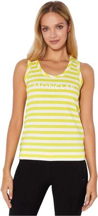 Moncler Gestreept Mouwloos Topje - Dames - Tops zonder mouwen - Geel - XS - Katoen - Tops