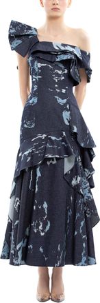 Saiid Kobeisy Layered Printed Denim Midi Dress