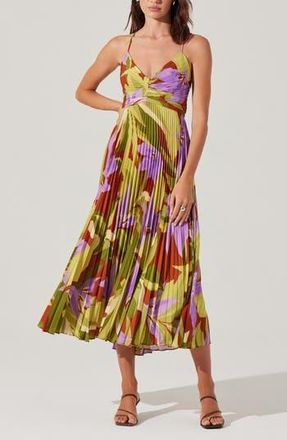 ASTR the Label Blythe Pleated Maxi Dress in Green Rust Floral at Nordstrom Rack, Size Large