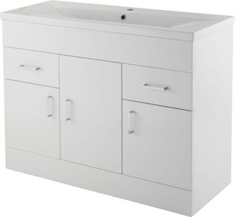 Nuie Nuie - Eden Floor Standing 3-Door Vanity Unit and Basin-2 Gloss White - 1000mm Wide