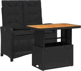 vidaXL Set Comedor De Jard&iacute;n 2 Pzas Con Cojines Rat&aacute;n Sint&eacute;tico Negro Vidaxl