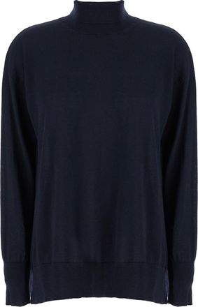 Max Mara Blue High Neck Sweater In Wool Woman