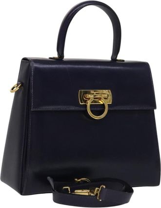 Ferragamo Gancini Convertible Top Handle Bag Leather Purple Leather Bag (Pre-Owned)