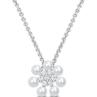 Delmar Flower Diamond & Freshwater Pearl Pendant Necklace in White at Nordstrom Rack