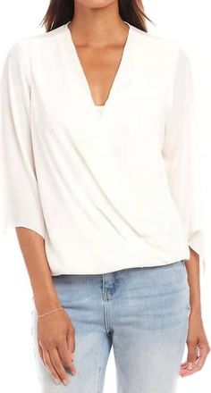Karen Kane Daphne Drape Front Crossover Top In Cream