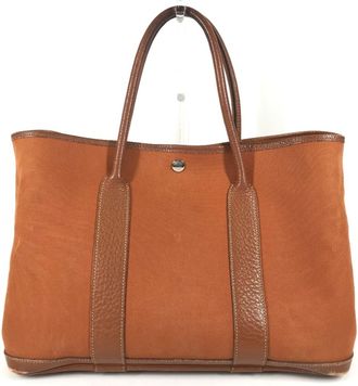 Herm&egrave;s Orange Leather Canvas Shoulder Bag Tote Bag (Pre-Owned)