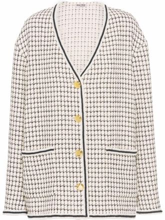 Miu Miu check tweed single-breasted cardigan - White