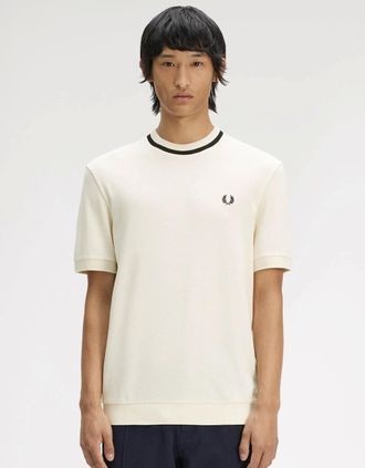 Fred Perry Mens Fred Perry Mens Crew Neck Pique T-Shirt - Ecru 91B - White - Size: 38