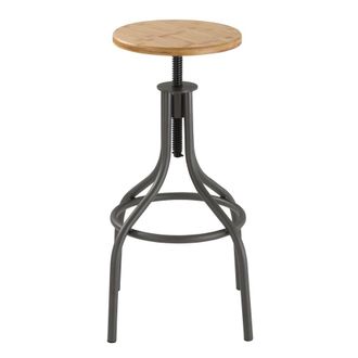 Oresteluchetta Taburete de rosca regulable madera roble y metal 63/83x45x45 cm