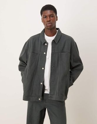 Asos Giacca harrington di jeans squadrata lavaggio zolfo in coordinato-Blu