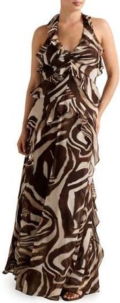 Ever New Etta Ruffle Halter Dress in Kerby Abstract at Nordstrom Rack, Size 10