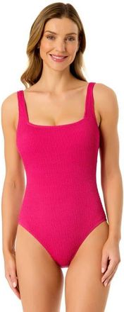 Anne Cole Womens Textured Classic Square Neck One Piece Swimsuit in Fandango Pink at Nordstrom, Size 10
