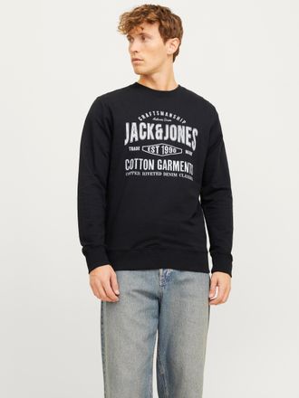 Jack & Jones Sweatshirt JACK & JONES JJJEANS SWEAT O-NECK, Herren, Gr. S, schwarz, angeraute Sweatware, Obermaterial: 100% Baumwolle, bedruckt, normal, Rundhals, R
