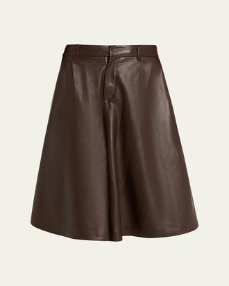 Brunello Cucinelli Pleated Leather Wide-Leg Culotte Pants