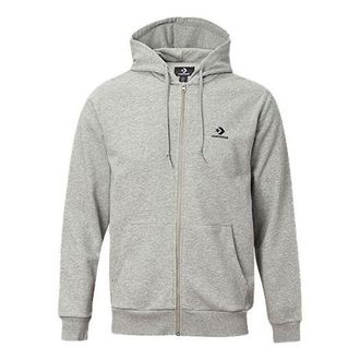 Converse Mens Converse Logo Cardigan hooded Drawstring Jacket Gray 10020341-035