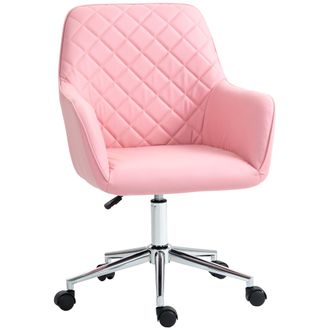 Vinsetto Home Office Chair Leather-Feel Fabric Swivel Chair With Armrests Pink | TJ Hughes