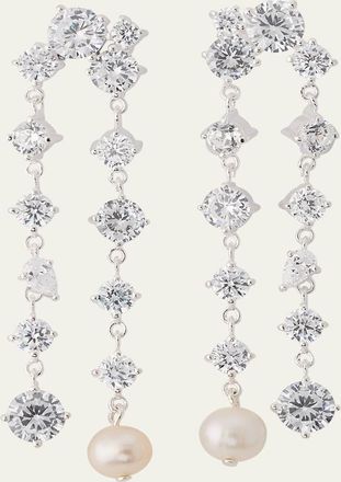 Completedworks Cascading Rhodium-Plated Sterling Silver Earrings with Cubic Zirconia and Pearls