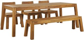 Beliani Juego de comedor de jardín 5 piezas banco de mesa rectangular de madera de acacia laminada clara 3 sillas estilo rústico diseño moderno Livorno