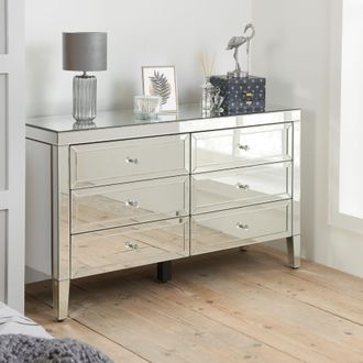 Birlea Valencia 6 Drawer Chest Mirrored in Silver