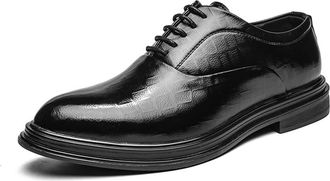 Generic Oxford Formal Shoes for Men Lace Up Plaid Burnished Toe Derby Shoes Slip Resistant Block Heel Anti-Slip Low Top Wedding(Black,7.5 UK)