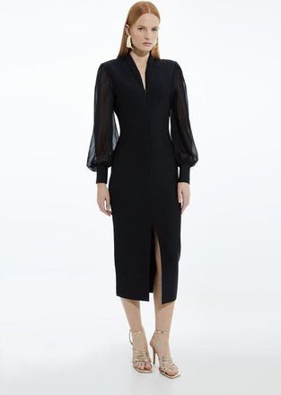 Karen Millen Zip Detail Chiffon Sleeve Knit Dress in Black at Nordstrom, Size X-Small