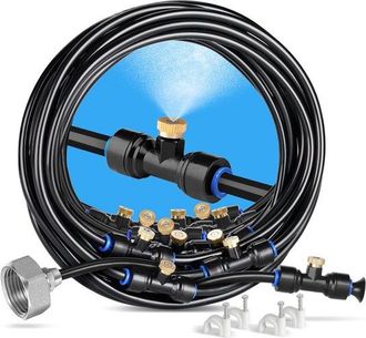 OEM Sistema De Nebulizaci&oacute;n Para Refrigeraci&oacute;n, Juego Preensamblado De 12 M Con 16 Boquillas De Lat&oacute;n Y Adaptador De 3/4, Mascotas, Negro, 1 Juego