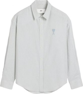 Ami Blauw Boxy Fit Gestreept Overhemd - Heren - Casual Overhemden - Blauw - XL - Katoen - Overhemden