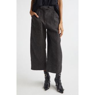 R13 Relaxed Pinstripe Linen & Virgin Wool Crop Work Pants in Brown Stripe at Nordstrom, Size 26