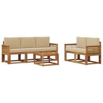 vidaXL Conjunto De Sof&aacute;s De Exterior 6 Pcs Natural Y Beige Poli&eacute;ster Vidaxl