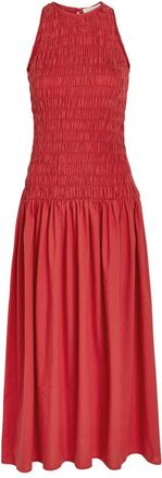 Faithfull The Brand Sanchia Shirred Cotton Midi Dress - Red - S (UK8-10 / S)