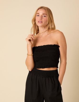 Nobody's Child Black Shirred Bandeau Top
