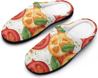 Generic Mexican Pizza Ingredients Tomatoes Mens House Slippers Memory Foam Washable Cotton Slip on Home Shoes