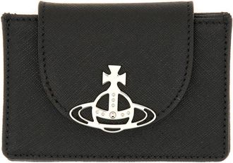 Vivienne Westwood Textured Leather Cardholder With Flap Closure And Metallic Emblem