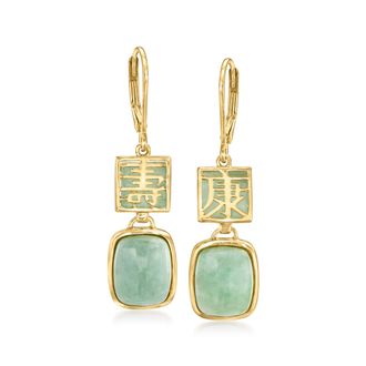 Ross-Simons Jade Longevity Drop Earrings in 18kt Gold Over Sterling