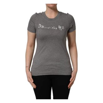 Dolce & Gabbana T-Shirts, female, Gray, Size: 2XS Round Neck Short Sleeve T-shirt