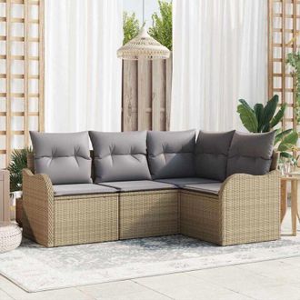 vidaXL Vidaxl - Conjunto De Sof&aacute; De Jard&iacute;n Con Coj&iacute;n 4 Pcs Beige Polirat&aacute;n