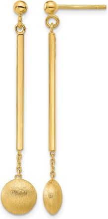 Diamond2Deal 14K Yellow Gold Bar with Brushed Bead Drop Dangle Earrings