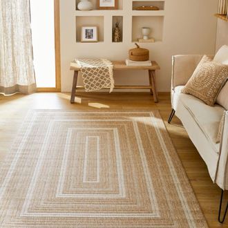 Sweeek Alfombra interior/exterior efecto tela de yute beige con motivos
