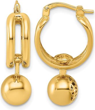 Diamond2Deal 14K Yellow Gold Patterned Cutout Movable Ball Dangle Hoop Earrings